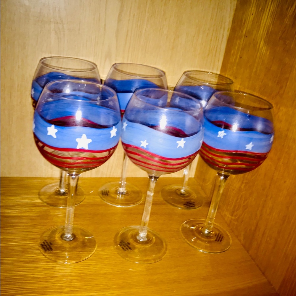 New Americana Hand Painted Wine Glass/Dessert Flag